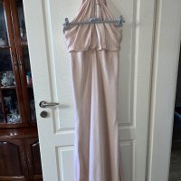 бална абитуриентска рокля парти елегантна рокля тип русалка сатен бежова натурален цвят ASOS, снимка 13 - Рокли - 44492983