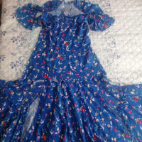 Страхотна синя дълга  рокля на цветя, снимка 1 - Рокли - 36124779
