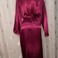 Hunkemoller L/XXL Сатенен дълъг халат  цвят бордо, снимка 4 - Нощници - 39297545