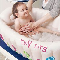 Надуваема бебешка ваничка Tiny Tots Bebe, С температурен индикатор, 91x61x29см, Бежов, снимка 2 - За банята - 35990991