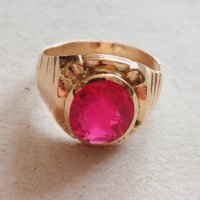 Златен пръстен 14к с гема(камея)изработена на натурален рубин., снимка 6 - Пръстени - 44478917