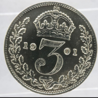   Сребърна монета 1901г ТРИ ПЕНСА , снимка 3 - Нумизматика и бонистика - 44599785