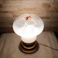 Стара месингова нощна лампа с духано стъкло - Антика - №45, снимка 9 - Антикварни и старинни предмети - 42114383