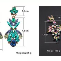 Луксозни висящи обеци с цветни кристали 3 модела, снимка 4 - Обеци - 42345667