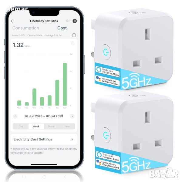 EIGHTREE 5GHz Смарт контакт, Работи с Alexa и Google Assistant & Smart Life APP, 13A, 2990W – 2 бр., снимка 1