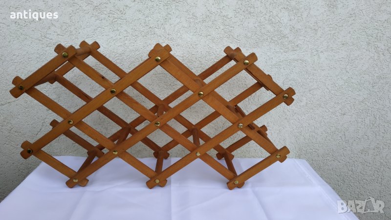 Стара дървена поставка за бутилки вино или друг алкохол, снимка 1