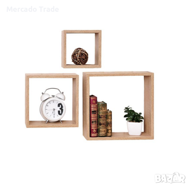 Комплект декоративни рафтове Mercado Trade, За стена, 3бр., Квадрат, Бежов, снимка 1