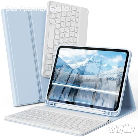 Нов Кейс с Bluetooth клавиатура за iPad 11" 2025/10.9" 2022 UK син калъф, снимка 1