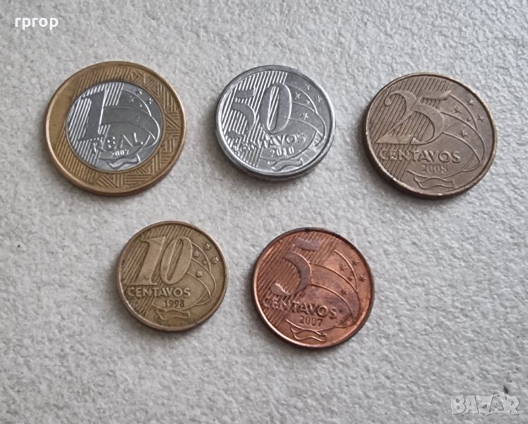 Монети. Бразилия. 5, 10 ,25 и 50 сентавос и 1 реал. 5 бр., снимка 1
