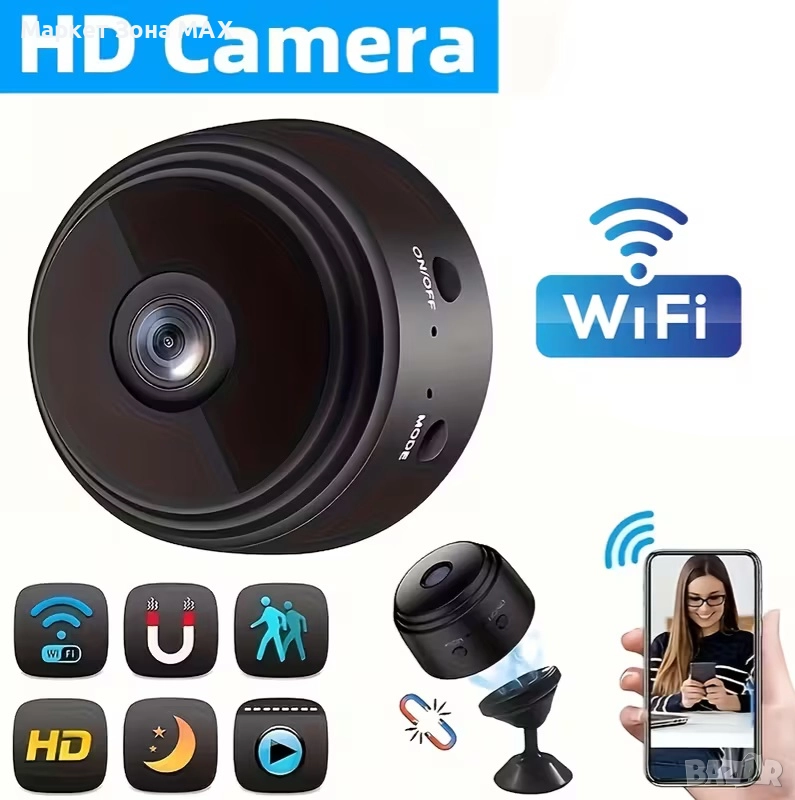 Модерна Мини безжична HD камера с Wi-Fi, нощно виждане и детекция на движение, снимка 1