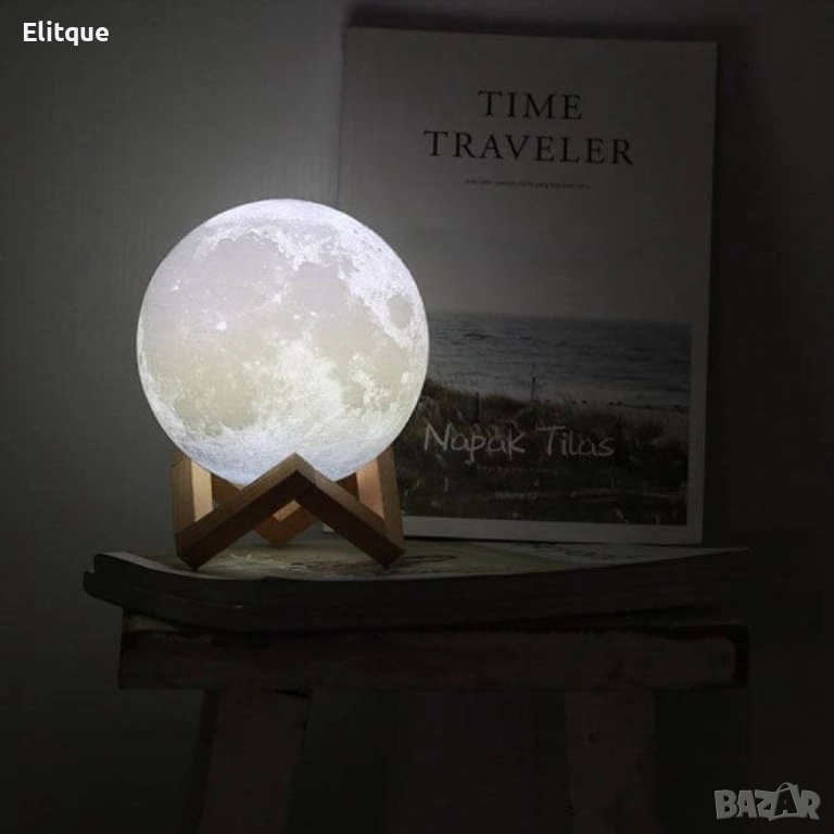 ДУБЛИРАНО Лампа  във формата на Луна с LED светлина и дървена поставка, снимка 1