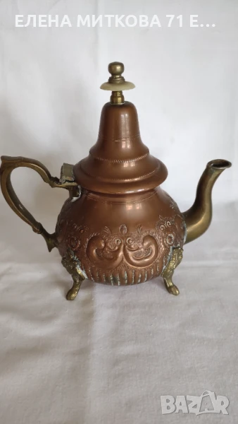 Старинен гравиран чайник от мед и бронз, снимка 1