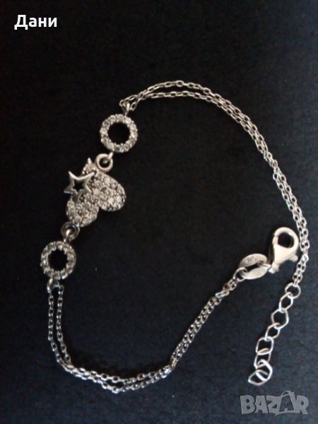 Сребърна гривна със сърце с бели кристали, снимка 1