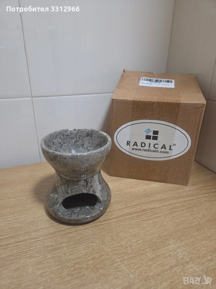 арома лампа за етерични масла или восъчни блокчета, изработена от естествен мрамор , снимка 1