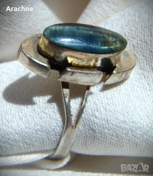 Сребърен ръчнокован дизайнерски пръстен с лабрадорит,Mariana Llanes,Мексико, снимка 1