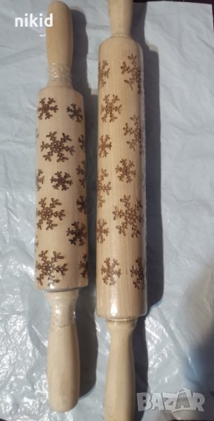 Снежинки къса дълга Коледна дървена Точилка за тесто бисквитки фондан декор, снимка 1