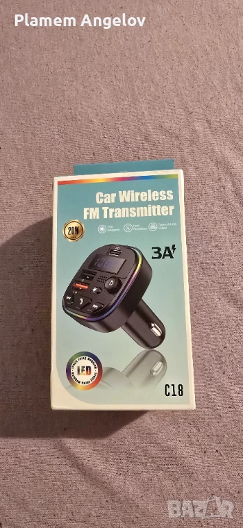 Bluetooth FM трансмитер за кола - Handsfree, бързо зареждане, RGB светлина, снимка 1