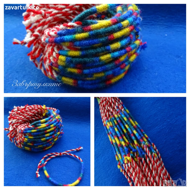 Мартеници за ръка от вълна с шарени конци, снимка 1