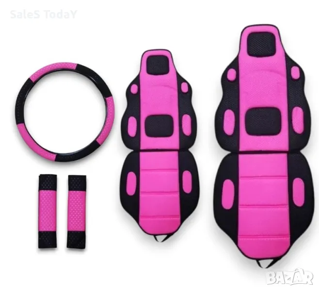 Тапицерия за кола РОЗОВА, масажори за седалка, калъф за волан, протектори за колан, снимка 1