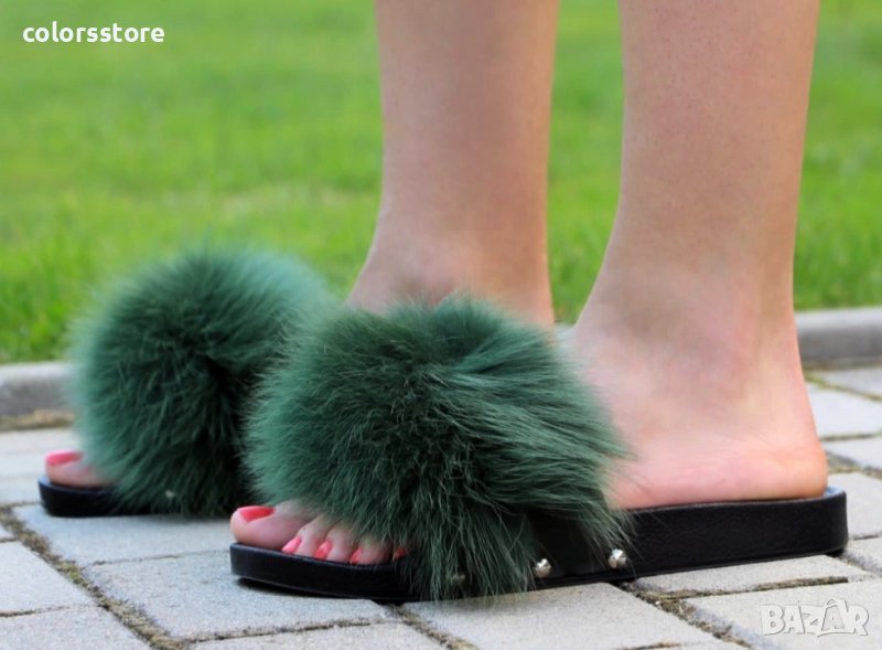 Равни чехли - тъмнозелен ЕСТЕСТВЕН пух - 1616, снимка 1