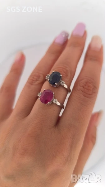 СРЕБЪРЕН ПРЪСТЕН СЪС САПФИР ИЛИ РУБИН , снимка 1