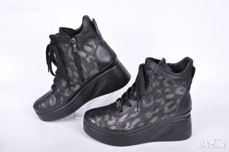 NEW! Дамски боти от естествена кожа ниска платформа, снимка 1