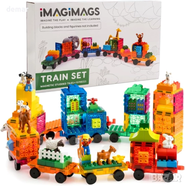 IMAGIMAGS Магнитни строителни плочки, Комплект влакчета от 18 части, снимка 1