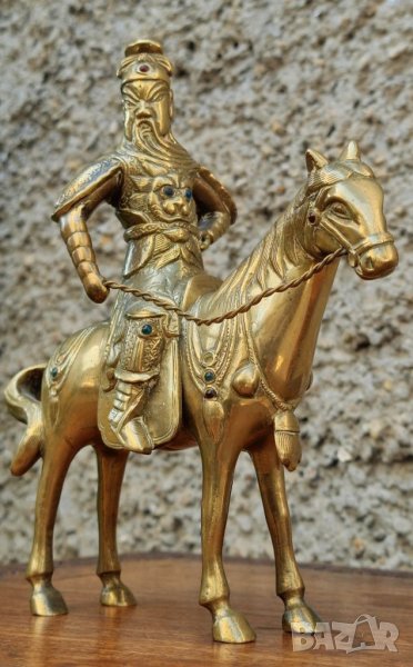 Винтидж Бронзова Статуя на Китайски Воин на Кон (1950-1960г), снимка 1