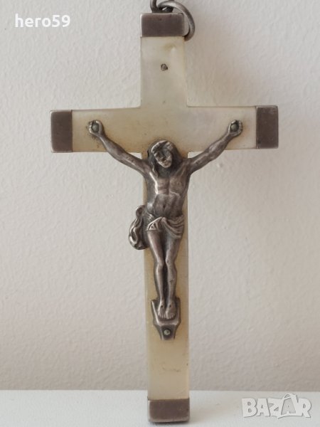 Седефен кръст със сребърен обков/сребро сребърни, снимка 1