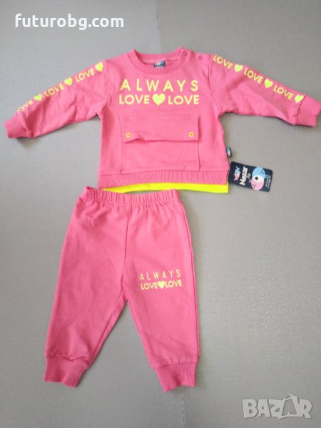 Сет за бебе момиче 2 части в розово с щампа, снимка 1