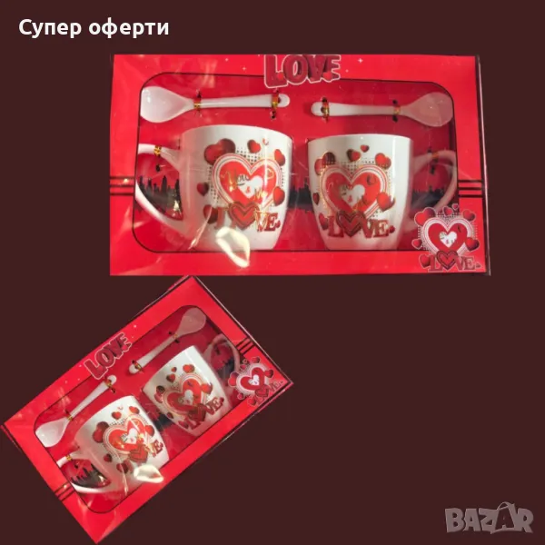 Керамичен комплект от 2чаши, с лъжички, снимка 1