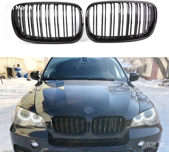 Решетки Бъбреци за BMW X5 E70 2008-2013г. Черен Гланц Двойни, снимка 1