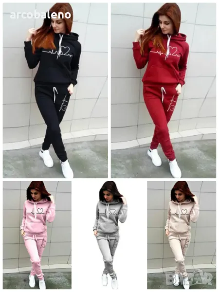 Дамски ежедневен спортен комплект с качулка и модерен поларен пуловер, 5цвята , снимка 1