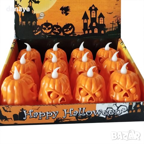 4103 Eлектронна свещ Тиква Halloween декорация, 7 cm, снимка 5 - Декорация за дома - 42494449