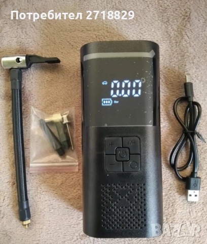 Автокомпресор.Акумулаторен компресор за въздух, за автомобилни гуми, 150PSI с манометър, снимка 2 - Аксесоари и консумативи - 51548335