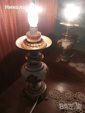 Нощна , настолна лампа от бронз и порцелан, снимка 14 - Антикварни и старинни предмети - 47828125