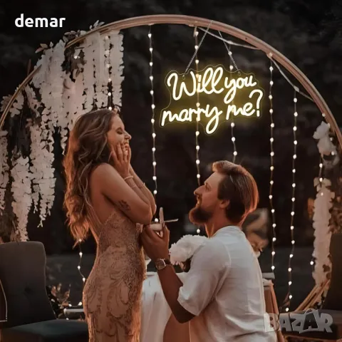 CoolGift Mart Неонова табела „Ще се омъжиш ли за мен“, Романтична LED неонова светлина, USB, снимка 3 - Лед осветление - 47423138