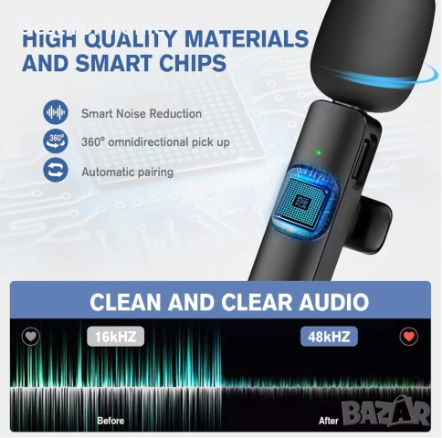 Комплект от 2 безжични микрофона Lavalier за iPhone и iPad, снимка 4 - Микрофони - 53477041