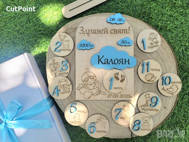 Бебешки дървени месечинки.Подарък за погача. Интересен подарък за бебе, снимка 2 - Други - 53787745