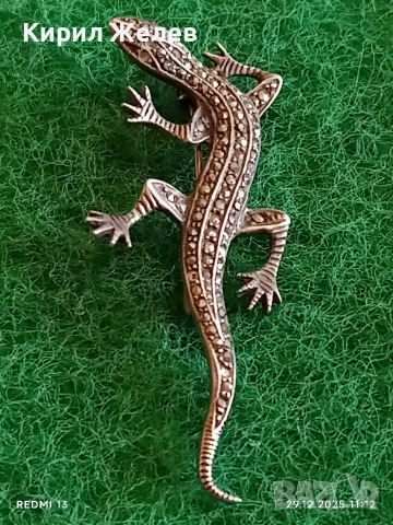 Артистчна сребърна брошка с Маркезит във формата на гущер/саламандър 49738, снимка 2 - Колиета, медальони, синджири - 52925918