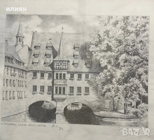 Нюрнберг. Стара литография. , снимка 2 - Антикварни и старинни предмети - 53560222