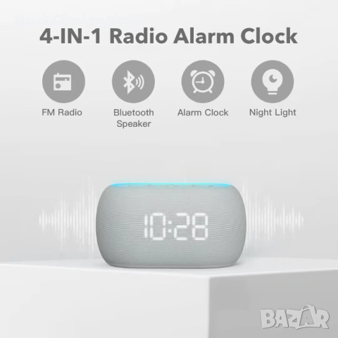 Цифров часовник с радио и Bluetooth говорител – 10W, 7-цвят нощна светлина