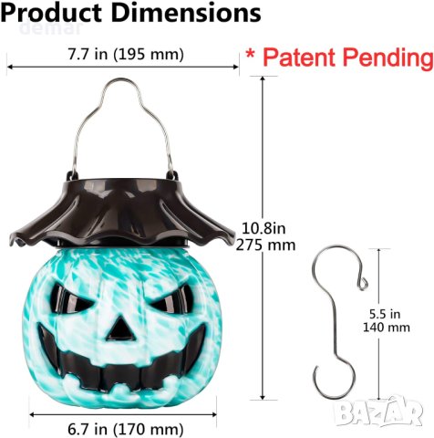 Halloween Соларен тиквен фенер за декорация, водоустойчивa тиква (синьозелено), снимка 6 - Соларни лампи - 42354818