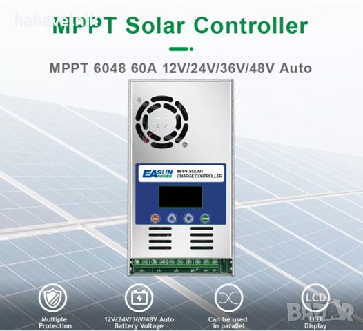 Инверторно зарядно Easun 60A MPPT Solar Charge Controller 12V 24V 36V 48V  соларен панел слънчев, снимка 3 - Друга електроника - 41536304