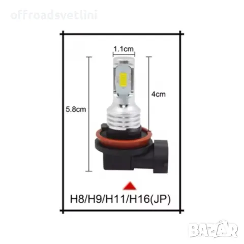 2 БРОЯ LED Диодни крушки H11 H8 100W 12V +100% повече светлина, снимка 2 - Аксесоари и консумативи - 48043455