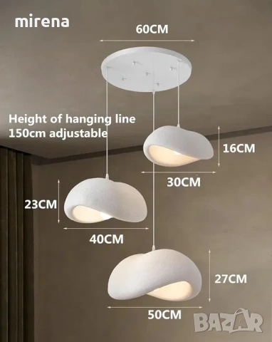 Wabi sabi таванна лампа с 3 глави и 60 см основа регулируема височина, снимка 3 - Лампи за таван - 53133877