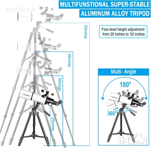 Телескоп с голямо увеличение апертура 80 мм, 600 мм, астрономия, AZ монтировка, раница, лунен филтър, снимка 5 - Екипировка - 51970900
