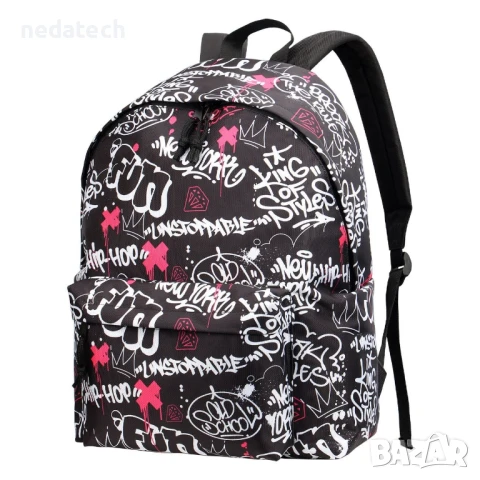 Ученическа раница, Черно - Бял, 32x14x42см., снимка 2 - Ученически пособия, канцеларски материали - 51414920