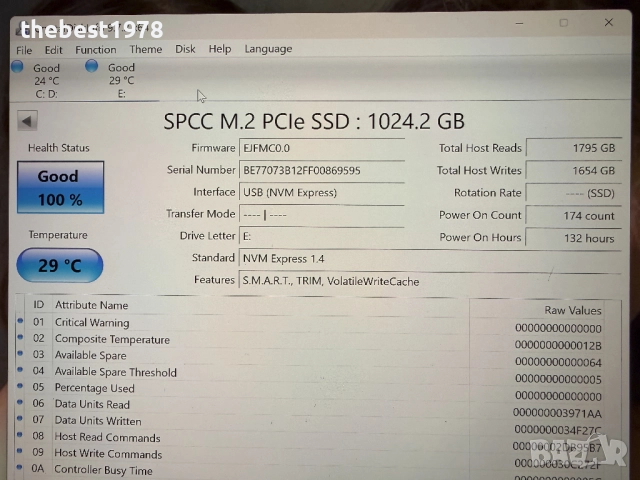 1TB 1000GB SSD NVMe Gen 4x4 SP UD85 100% Здраве, снимка 2 - Твърди дискове - 52797460