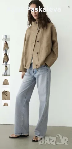 Раирано бомбър яке от лен на Massimo Dutti, снимка 3 - Якета - 55772711